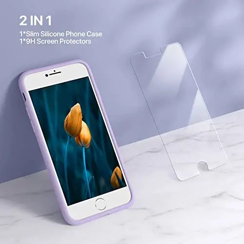 Miracase Ultra Slim Designed for iPhone SE Case 2022(3rd Gen)/iPhone SE 2020 Case(2nd Gen)/iPhone 7 Case/iPhone 8 Case with Screen Protector, Multi-Color Silicone Shockproof Phone Case(Light Purple) - 2