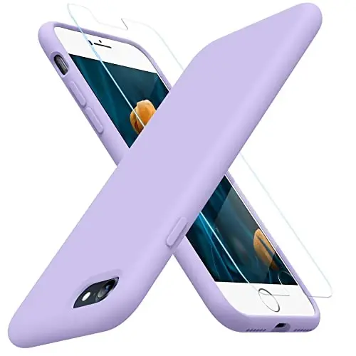 Miracase Ultra Slim Designed for iPhone SE Case 2022(3rd Gen)/iPhone SE 2020 Case(2nd Gen)/iPhone 7 Case/iPhone 8 Case with Screen Protector, Multi-Color Silicone Shockproof Phone Case(Light Purple) 