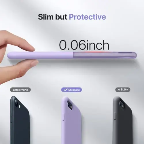 Miracase Ultra Slim Designed for iPhone SE Case 2022(3rd Gen)/iPhone SE 2020 Case(2nd Gen)/iPhone 7 Case/iPhone 8 Case with Screen Protector, Multi-Color Silicone Shockproof Phone Case(Light Purple) - 3
