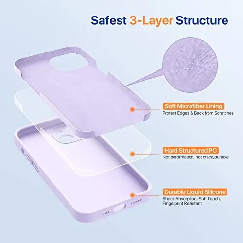 Miracase Designed for iPhone 14 Case with Screen Protector,[Upgraded Enhanced Camera Protection],Shockproof Liquid Silicone Case with Microfiber Lining, 6.1 inch,Aqua Purple - 3