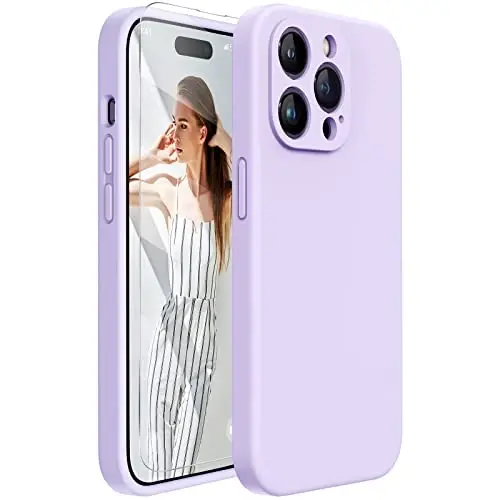 Miracase Designed for iPhone 14 Pro Case, [Upgraded Camera Protection], Shockproof Liquid Silicone Rubber Phone Case Cover for 14 Pro 6.1 inch, Light Purple 