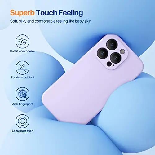 Miracase Designed for iPhone 14 Pro Case, [Upgraded Camera Protection], Shockproof Liquid Silicone Rubber Phone Case Cover for 14 Pro 6.1 inch, Light Purple - 3