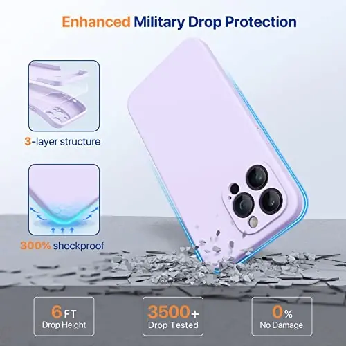 Miracase Designed for iPhone 14 Pro Case, [Upgraded Camera Protection], Shockproof Liquid Silicone Rubber Phone Case Cover for 14 Pro 6.1 inch, Light Purple - 4