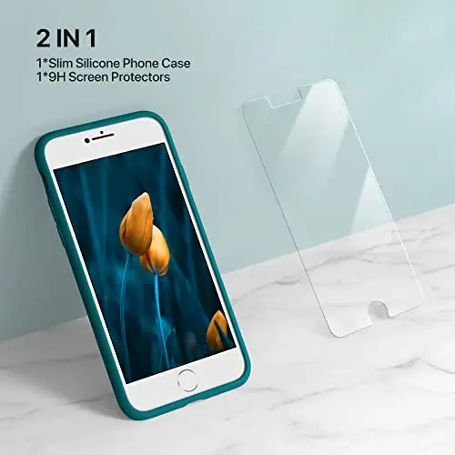 Miracase Ultra Slim Designed for iPhone SE Case 2022(3rd Gen)/iPhone SE 2020 Case(2nd Gen)/iPhone 7 Case/iPhone 8 Case with Screen Protector, Multi-Color Silicone Shockproof Phone Case(Teal) - 2