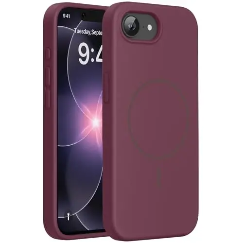 Miracase Magnetic for iPhone 17e Case & iPhone 16e Case, [Soft Anti-Scratch Microfiber Lining], Compatible with MagSafe, Silicone Shockproof Protection Phone Case for iPhone 17e/16e, Wine Red 