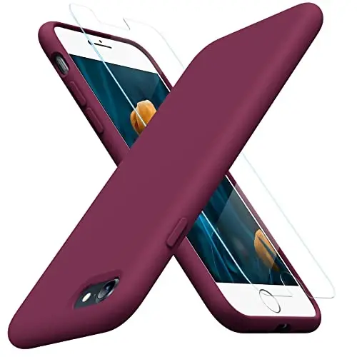 Miracase Ultra Slim Designed for iPhone SE Case 2022(3rd Gen)/iPhone SE 2020 Case(2nd Gen)/iPhone 7 Case/iPhone 8 Case with Screen Protector, Multi-Color Silicone Shockproof Phone Case(Wine Red) - 1