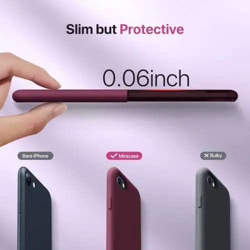 Miracase Ultra Slim Designed for iPhone SE Case 2022(3rd Gen)/iPhone SE 2020 Case(2nd Gen)/iPhone 7 Case/iPhone 8 Case with Screen Protector, Multi-Color Silicone Shockproof Phone Case(Wine Red) - 3