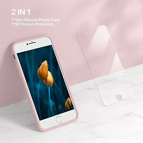Miracase Ultra Slim Designed for iPhone SE Case 2022(3rd Gen)/iPhone SE 2020(2nd Gen)/iPhone 7/iPhone 8 Cases with Screen Protector, Multi-Color Silicone Shockproof Phone Case(Sand Pink) - 2
