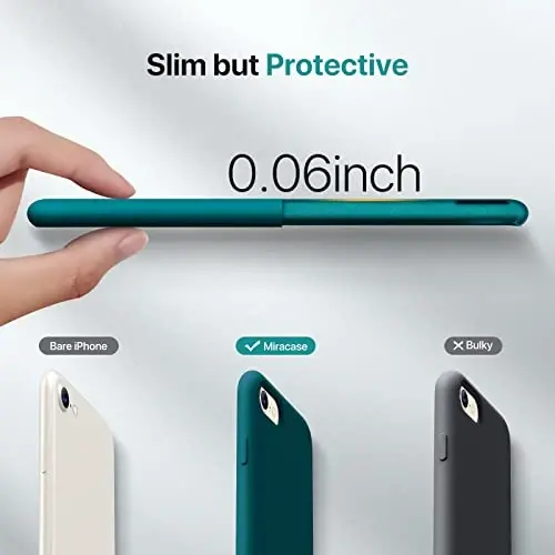 Miracase Ultra Slim iPhone SE 2022 (3-avlod)/iPhone SE 2020 (2-avlod)/iPhone 7/iPhone 8 uchun g'ilof, ekran himoyachisi bilan, ko'p rangli silikon zarbaga chidamli telefon g'ilofi (Teal) - 3