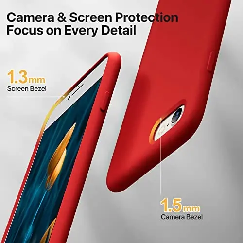 Miracase Ультратонкий чехол для iPhone SE 2022 (3-го поколения)/iPhone SE 2020 (2-го поколения)/iPhone 7/iPhone 8 с защитной пленкой для экрана, разноцветный силиконовый ударопрочный чехол для телефона (глянцевый красный) - 4