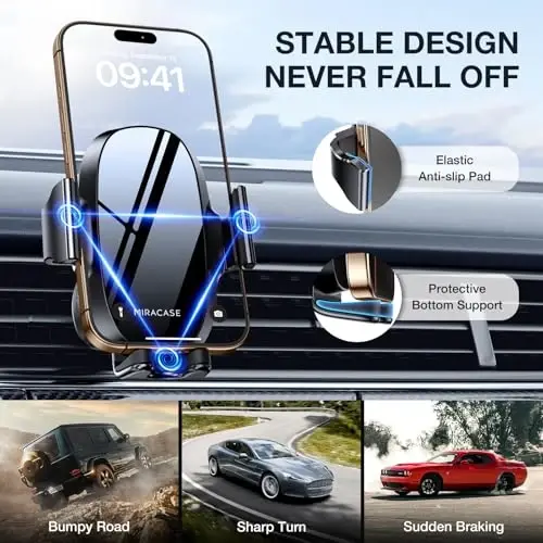 Miracase Upgraded-2nd Generation Universal Phone Holders for Your Car, Hands Free Air Vent Car Phone Holder Mount Compatible with iPhone 16/15/14/13/12/11 Series and All Phones - MIRACASE (1)