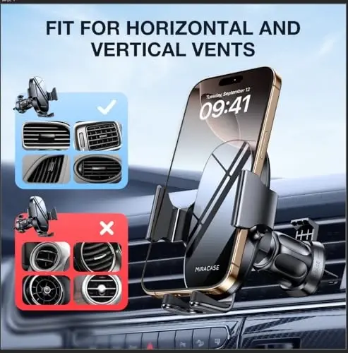 Miracase Upgraded-2nd Generation Universal Phone Holders for Your Car, Hands Free Air Vent Car Phone Holder Mount Compatible with iPhone 16/15/14/13/12/11 Series and All Phones - 5