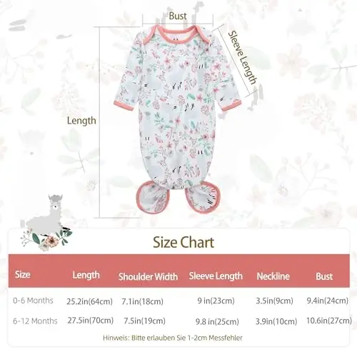 Miracle Baby Newborn Knotted Gown with Hat Set, 3 Pack Newborn Nightgowns, Baby Sleeper Gowns with Mitten Cuffs for Boys Girls 6-12 Months - 3