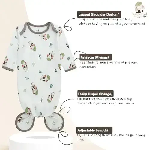 Miracle Baby Newborn Tug'ilgan tugunli ko'ylak, shlyapa to'plami, 3 dona yangi tug'ilgan chaqaloq uchun tungi ko'ylaklar, o'g'il bolalar va qizlar uchun qo'lqopli manjetli chaqaloq uchun uyqu ko'ylaklari 6-12 oy - MODAZONE (1)