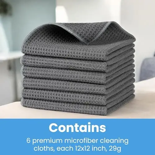 MIRACLEAN FairyWaffle Microfiber Cleaning Cloth - 12 x 12 inches Streak-Free Lint-Free Absorbent Microfiber Cloths for Screens, Glasses, Dusting & Appliances - 6 Pack Premium Cloth Wipes - 4