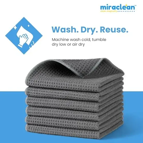 MIRACLEAN FairyWaffle Microfiber Cleaning Cloth - 12 x 12 inches Streak-Free Lint-Free Absorbent Microfiber Cloths for Screens, Glasses, Dusting & Appliances - 6 Pack Premium Cloth Wipes - 7