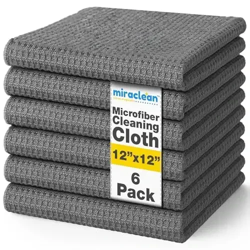 MIRACLEAN Waffle Weave Microfiber Cloths - 12 x 12 inches - Lint Free Cloth, Streak-Free Absorbent Microfiber Glasses Cleaning Cloth, Screens, Dusting & Appliances - 6 Pack Premium Cloth Wipes - 1