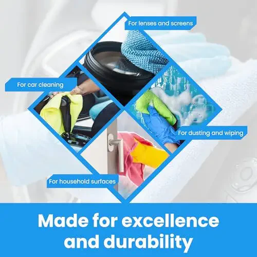 MIRACLEAN Microfiber Cleaning Cloths 12 Pack - 12 x 12 inches Streak-Free Lint-Free Cloth Wipes for Screens, Dusting & Appliances - Premium Glasses Cleaning Cloth Set - 5