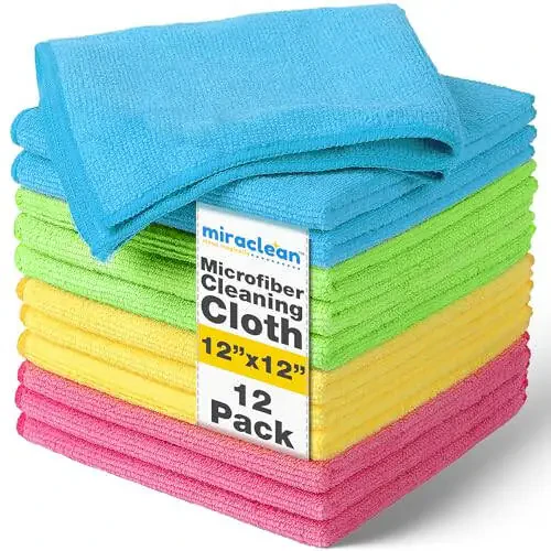 MIRACLEAN Microfiber Cleaning Cloths 12 Pack - 12 x 12 inches Streak-Free Lint-Free Cloth Wipes for Screens, Dusting & Appliances - Premium Glasses Cleaning Cloth Set - 6
