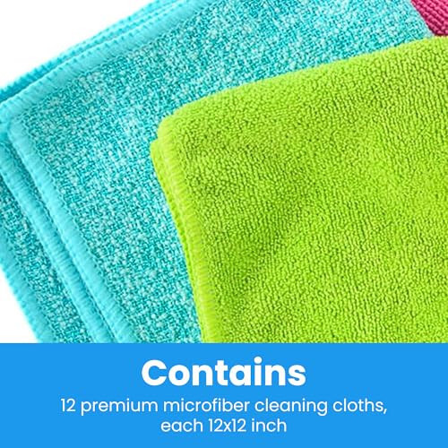 MIRACLEAN Microfiber Cleaning Cloth 12 Pack - 12 x 12 inches - Rags for Cleaning House Streak-Free Wipes for Screens, Dusting & Appliances - Premium Microfiber Cleaning Cloth - 3