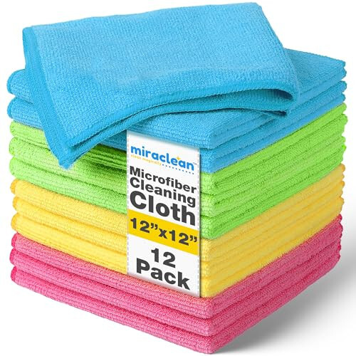 MIRACLEAN Mikrofiber Tozalash Matolari 12 Pack - 12 x 12 dyuym Ekranlar, chang tozalash va maishiy texnika uchun chiziqsiz tuklarsiz mato salfetkalari - Premium Ko'zoynak Tozalash Matolari to'plami - 6