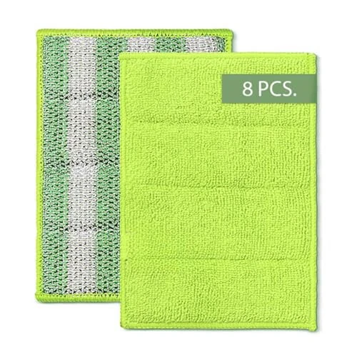 MIRACLEAN Spic&Sponge Kitchen Pads - Dual-Sided 4.5 x 6.5 inches Cleaning Wipes for Dishes, Countertops & Stovetops - Microfiber & Sponge - Reusable General Household Cleaning Rags - Pack of 8 - MIRACLEAN