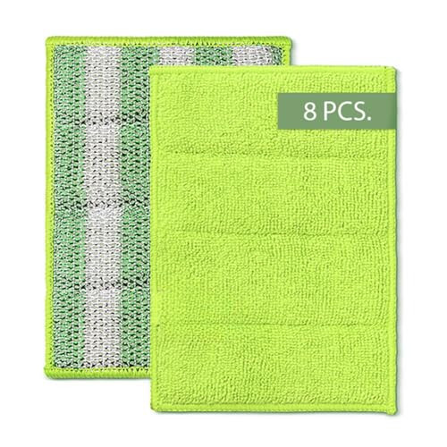 MIRACLEAN Spic&Sponge Kitchen Pads - Dual-Sided 4.5 x 6.5 inches Cleaning Wipes for Dishes, Countertops & Stovetops - Microfiber & Sponge - Reusable General Household Cleaning Rags - Pack of 8 