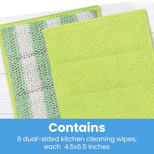 MIRACLEAN Spic&Sponge Kitchen Pads - Dual-Sided 4.5 x 6.5 inches Cleaning Wipes for Dishes, Countertops & Stovetops - Microfiber & Sponge - Reusable General Household Cleaning Rags - Pack of 8 - 4