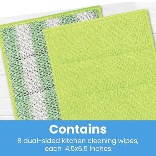 MIRACLEAN Spic&Sponge Kitchen Pads - Dual-Sided 4.5 x 6.5 inches Cleaning Wipes for Dishes, Countertops & Stovetops - Microfiber & Sponge - Reusable General Household Cleaning Rags - Pack of 8 - 4