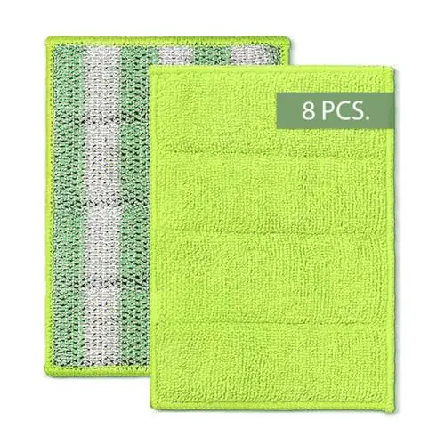 MIRACLEAN Spic&Sponge Kitchen Pads - Dual-Sided 4.5 x 6.5 inches Cleaning Wipes for Dishes, Countertops & Stovetops - Microfiber & Sponge - Reusable General Household Cleaning Rags - Pack of 8 - 1