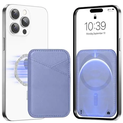 Miroddi для MagSafe кошелек, самый мощный магнитный держатель карт для iPhone 17/16/15/14/13/12 серии, ультратонкий кожаный магнитный кошелек для телефона с 2 слотами для карт, RFID блокировка, больше не выпадает, лаванда - MIRODDI
