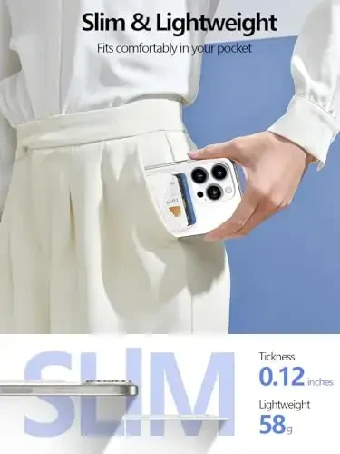 Miroddi для MagSafe кошелек, самый сильный магнитный держатель карт для iPhone 16/15/14/13/12 серии, 2 независимых слота для карт, RFID блокировка, белый - 4