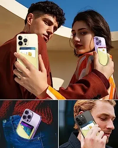Miroddi для MagSafe кошелька, самый сильный магнитный держатель карт для iPhone 17/16/15/14/13/12, ультратонкий кожаный магнитный кошелек для телефона с 2 слотами для карт, защита RFID, больше не падает, лимонно-желтый - 6