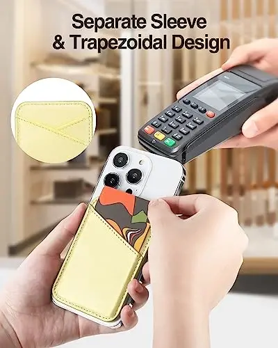 Miroddi для MagSafe кошелька, самый сильный магнитный держатель карт для iPhone 17/16/15/14/13/12, ультратонкий кожаный магнитный кошелек для телефона с 2 слотами для карт, защита RFID, больше не падает, лимонно-желтый - MIRODDI (1)