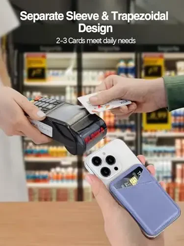 Miroddi for MagSafe hamyoni, iPhone 17/16/15/14/13/12 seriyalari uchun eng kuchli magnitli karta ushlagichi, 2 ta karta uyasi bo'lgan ultra yupqa teri magnitli telefon hamyoni, RFID blokirovkasi, endi tushib ketmaydi, lavanda - 5