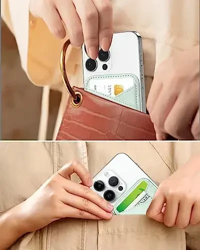 Miroddi for MagSafe Wallet, iPhone 17/16/15/14/13/12 Series uchun eng kuchli magnitli karta ushlagichi, 2 ta karta uyasi bilan ultra yupqa charm magnitli telefon hamyoni, RFID blokirovkasi, endi tushib qolmaydi, bargli yashil - 3
