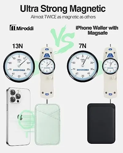 Miroddi for MagSafe Wallet, iPhone 17/16/15/14/13/12 Series uchun eng kuchli magnitli karta ushlagichi, 2 ta karta uyasi bilan ultra yupqa charm magnitli telefon hamyoni, RFID blokirovkasi, endi tushib qolmaydi, bargli yashil - 4