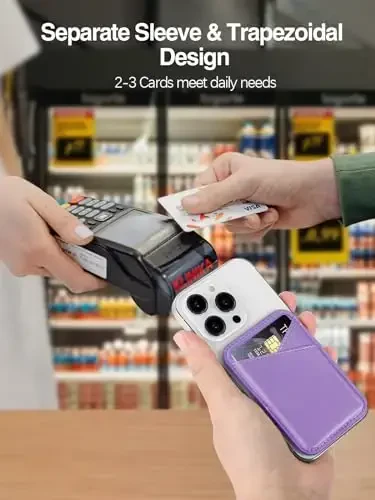 Miroddi for MagSafe Wallet, iPhone 17/16/15/14/13/12 seriyasi uchun eng kuchli magnit kart ushlagichi, 2 ta karta uyasi bilan ultra-yupqa teri magnit telefon hamyoni, RFID blokirovkasi, endi tushib qolmaydi, binafsha - 5