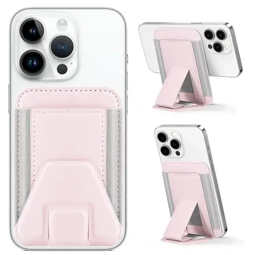 Miroddi for Magsafe Wallet Stand, Magnetic Phone Wallet for iPhone 17/16/15/14/13/12 Series, Leather Magnetic Cards Holder, Fits 5 Cards, RFID Blocking, Slim, Pink - 1