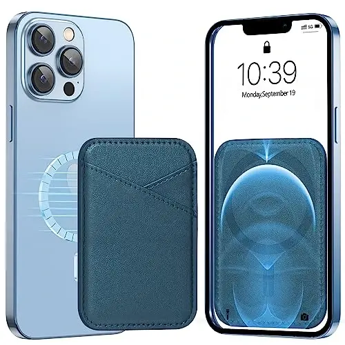 Miroddi for MagSafe Wallet, Strongest Magnetic Card Holder for iPhone 17/16/15/14/13/12 Series, Ultra-Thin Leather Magnetic Phone Wallet with 2 Card Slots, RFID Blocking, No More Falling, Blue - 1