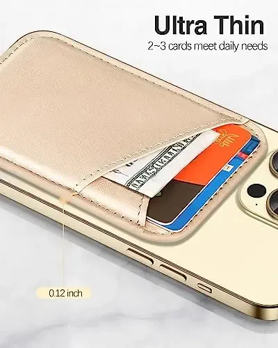 Miroddi for MagSafe Wallet, Strongest Magnetic Card Holder for iPhone 17/16/15/14/13/12 Series, Ultra-Thin Leather Magnetic Phone Wallet with 2 Card Slots, RFID Blocking, No More Falling, Gold - 4
