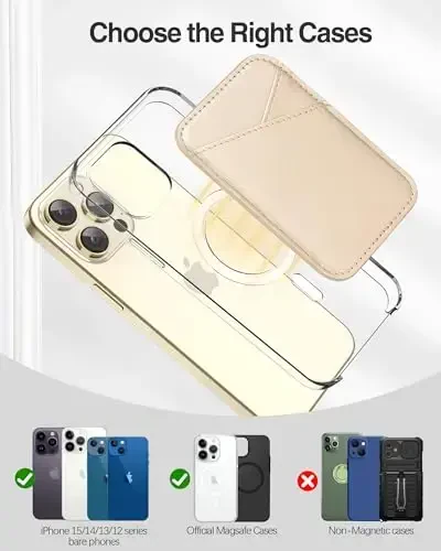 Miroddi for MagSafe Wallet, Strongest Magnetic Card Holder for iPhone 17/16/15/14/13/12 Series, Ultra-Thin Leather Magnetic Phone Wallet with 2 Card Slots, RFID Blocking, No More Falling, Gold - 6