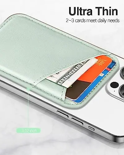 Miroddi for MagSafe Wallet, Strongest Magnetic Card Holder for iPhone 17/16/15/14/13/12 Series, Ultra-Thin Leather Magnetic Phone Wallet with 2 Card Slots, RFID Blocking, No More Falling, Leafy green - 5