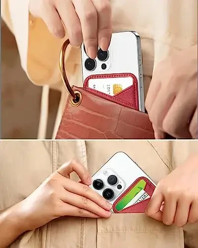 Miroddi Magnetic Card Wallet Holder, with MagSafe for iPhone 15/14/13/12 Series, Magsafe, Vegan Leather, Independent Slot, Invisible Ultra-Thin, True red, MCB070TR-US - 3