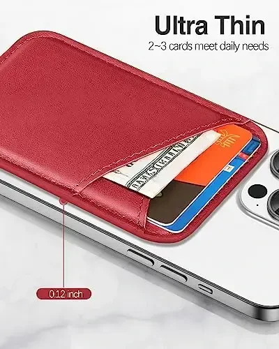 Miroddi Magnetic Card Wallet Holder, with MagSafe for iPhone 15/14/13/12 Series, Magsafe, Vegan Leather, Independent Slot, Invisible Ultra-Thin, True red, MCB070TR-US - 5
