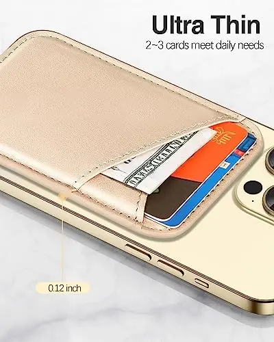 Miroddi for MagSafe Wallet, Strongest Magnetic Card Holder for iPhone 17/16/15/14/13/12 Series, Ultra-Thin Leather Magnetic Phone Wallet with 2 Card Slots, RFID Blocking, No More Falling, Gold - 4
