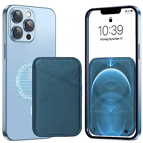 Miroddi for MagSafe Wallet, Strongest Magnetic Card Holder for iPhone 17/16/15/14/13/12 Series, Ultra-Thin Leather Magnetic Phone Wallet with 2 Card Slots, RFID Blocking, No More Falling, Blue 