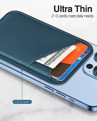 Miroddi for MagSafe Wallet, Strongest Magnetic Card Holder for iPhone 17/16/15/14/13/12 Series, Ultra-Thin Leather Magnetic Phone Wallet with 2 Card Slots, RFID Blocking, No More Falling, Blue - 4