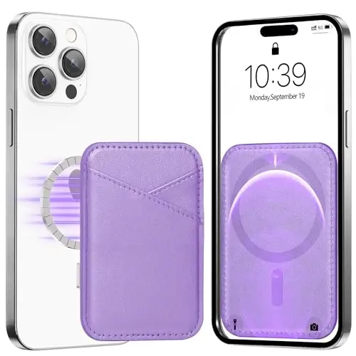 Miroddi for MagSafe Wallet, Strongest Magnetic Card Holder for iPhone 17/16/15/14/13/12 Series, Ultra-Thin Leather Magnetic Phone Wallet with 2 Card Slots, RFID Blocking, No More Falling, Purple - 1