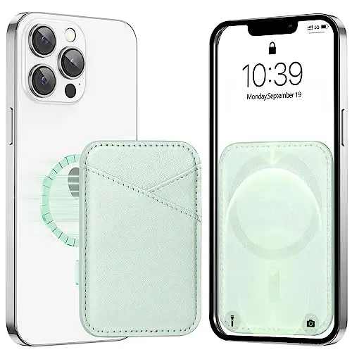 Miroddi for MagSafe Wallet, Strongest Magnetic Card Holder for iPhone 17/16/15/14/13/12 Series, Ultra-Thin Leather Magnetic Phone Wallet with 2 Card Slots, RFID Blocking, No More Falling, Leafy green - MIRODDI